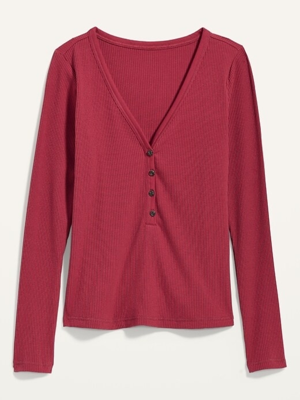 Old Navy Ribbed V-Neck Henley Top - Red